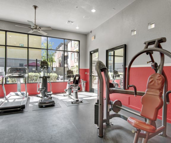 the colony at deerwood apartments fitness room with cardio equipment