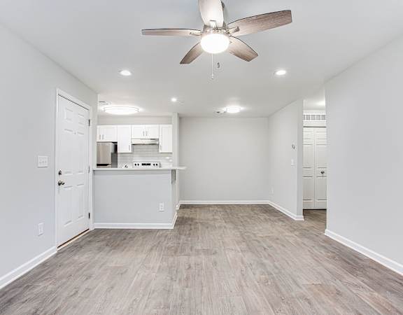 Spacious Living Room with Ceiling Fan and LVT Flooring   at Wood Terrace, Doraville, GA, Georgia , 30340
