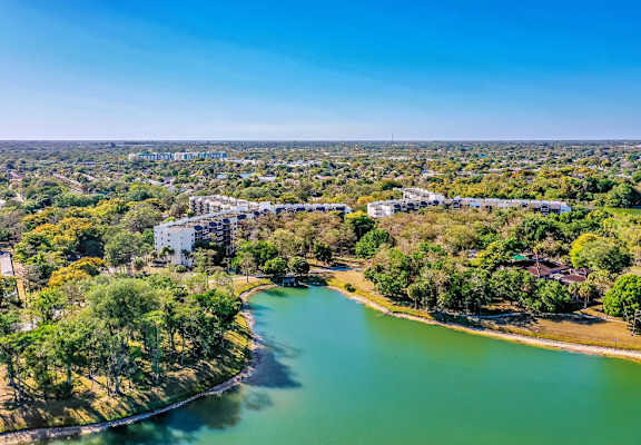 Aerial view of lake at Park Tower - 55+ Active Adult Apartments, Lauderhill, Florida