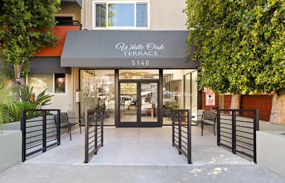 Property Entrance and Awning at White Oak Terrace Apartments, Encino, CA