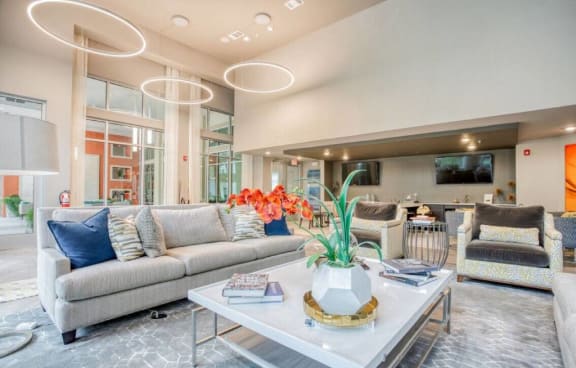 a community room with a couch and a coffee table at The Mark, Texas, 78230