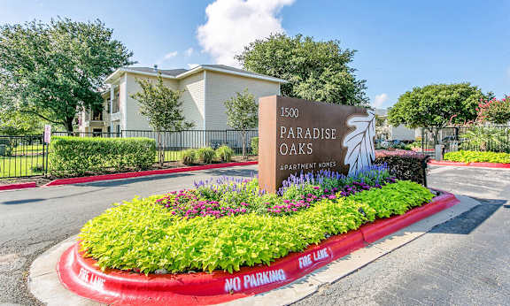 Entrance to Paradise Oaks apartments in Austin TX