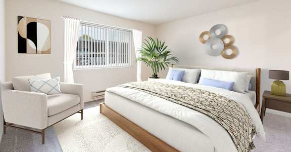 Bedroom with Large window at Cherrywood Apartments, San Jose, 95118