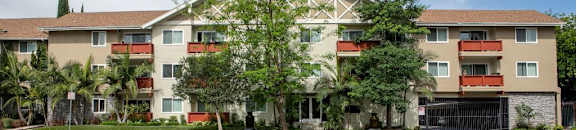 View of Main Entrance at Lombardi Apartments, Woodland Hills, 91367