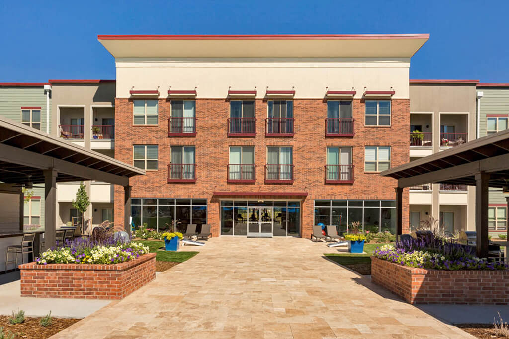 Westwood Green courtyard and fitness center entrance - Lakewood, CO