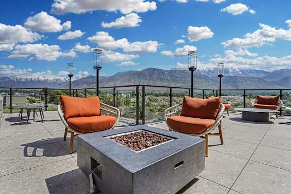 Outdoor patio with chairs at Solhavn Apartments, American Fork, UT, 84003