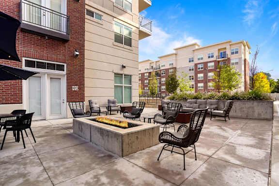 Patio with firepit at 200 City View, Provo