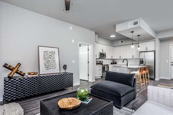 Spacious living room in model