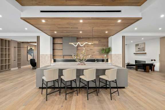 Multi-story clubhouse with kitchen and entertaining areas