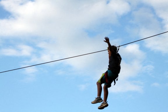 a person on a rope in the sky