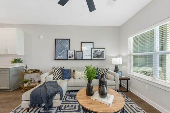 a living room with a couch and a coffee table