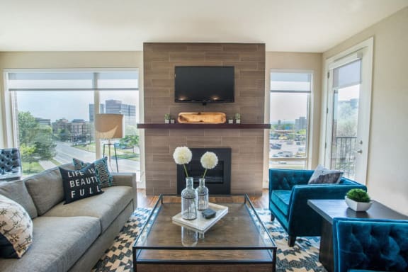 Fireplace at Union West Apartments in Lakewood, CO
