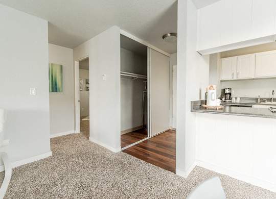 Hallway, Closet, Entryway, Living Room, Bedroom, and Kitchen at The Aviator, Renton, Washington