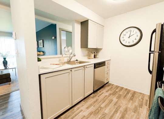 Kitchen and Living Room at Aero Apartments, Washington, 98444