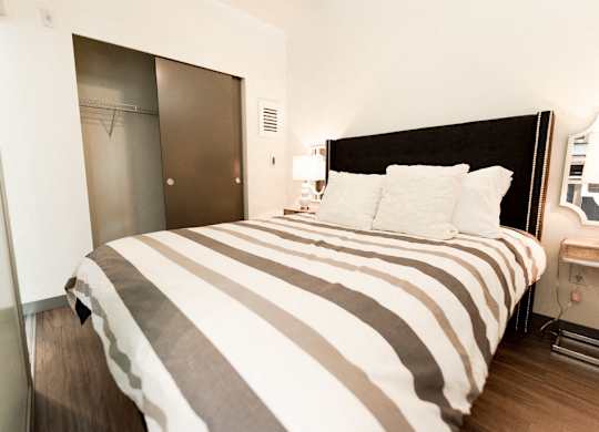 Two Bedroom Apartments in Seattle, WA - Icon Apartments Bedroom with Hardwood Floors and Large Closet at Icon Apartments, Seattle, Washington