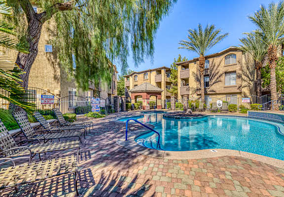 Pool and Palm trees around at Borgata Condominiums, Nevada, 89103