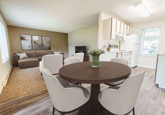 Dining room with brown table  at Arbor Pointe, Lakewood, WA, 98498