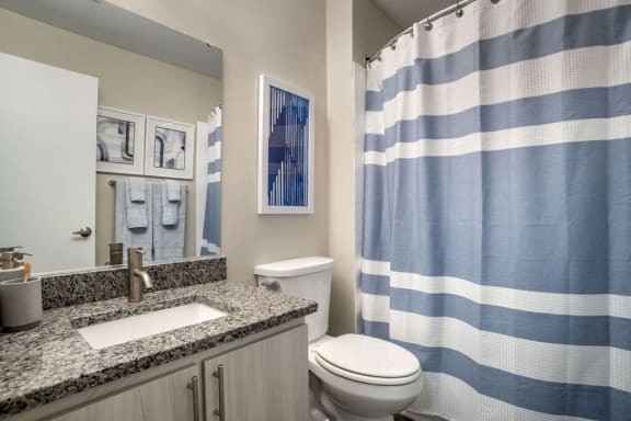 Bathroom with updated vanity  at Elme Manassas in Manassas, VA