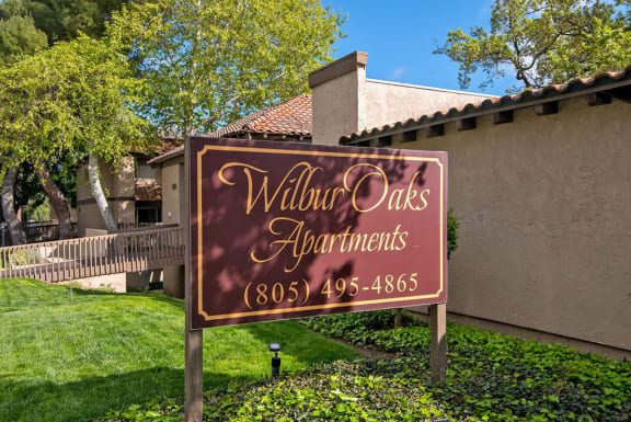 Welcoming Property Sign at Wilbur Oaks Apartments, California