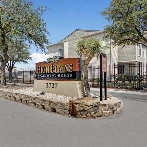 The orange front entrance sign at High Plains.
