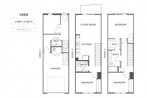 1432 Square-Feet 3 bedroom  2 bath 14er FloorPlan at Montane, Parker, 80134