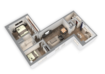 1035 SQFT 2 Bed 1.5 Bath Ridgeland Floor Plan at Park Heights by the Lake Apartments, Illinois, 60649