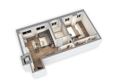 1  Bed   1  Bath   662 Sq. Ft. Euclid Floor Plan at Park Heights by the Lake Apartments, Chicago, Illinois