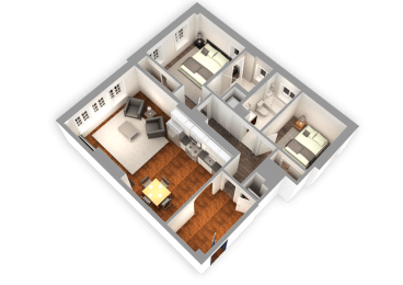 2  Bed   2  Bath   1,068 Sq. Ft. Cornell Floor Plan at Park Heights by the Lake Apartments, Chicago