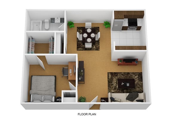 1 Bedroom 1 Bathroom Floor plan at Sherwood Forest Apartment Homes, Kankakee