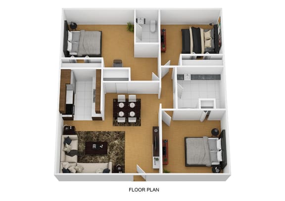 3 Bedroom 2 Bathroom Floor Plan at Sherwood Forest Apartment Homes, Illinois, 60901