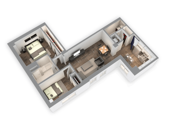 Floor Plan  1035 SQFT 2 Bed 1.5 Bath 3D View Floor Plan at Park Heights by the Lake Apartments, Illinois, 60649