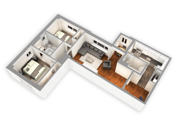 Floor Plan  1030 SQFT 2 Bed 2 Bath 3D View at Park Heights by the Lake Apartments, Chicago