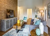 Thumbnail 12 of 32 - Living Room With Brick Design Interior
