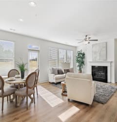 a living room with a couch and a table
