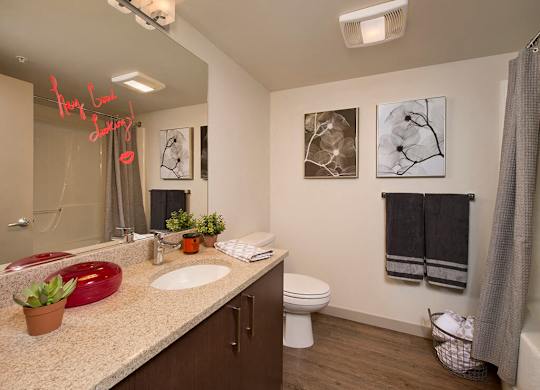 Bathroom with tub at Infinity Apartments in Seattle WA