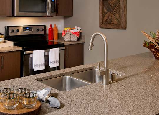 Large kitchen island at Infinity Apartments in Seattle WA