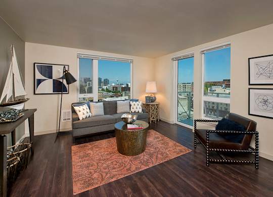 Hardwood living room at Infinity Apartments in Seattle WA