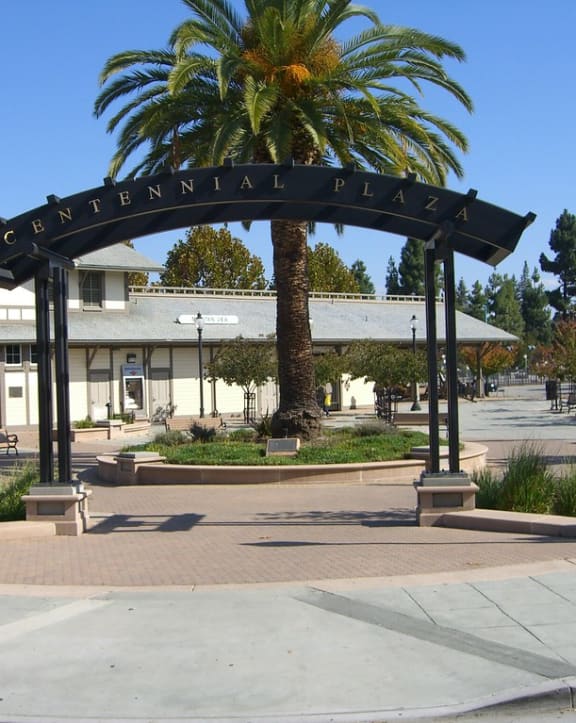 a sign that reads central plaza in front of a building
