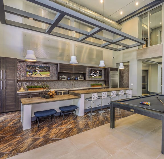 Club Room with Billiards at Grady Square Luxury Apartments in Tampa, FL
