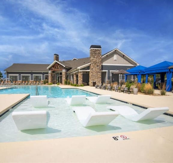 Pool Side Relaxing Area With Sundeck at Watermark at Harvest Junction, Longmont, CO, 80501