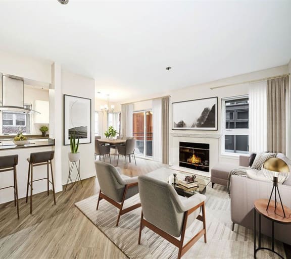 a living room filled with furniture and a fire place