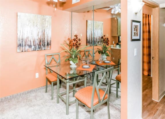 Dining nook with storage at Country Club at Valley View Senior Apartments in Las Vegas, NV, For Rent. Now leasing 1 and 2 bedroom apartments.