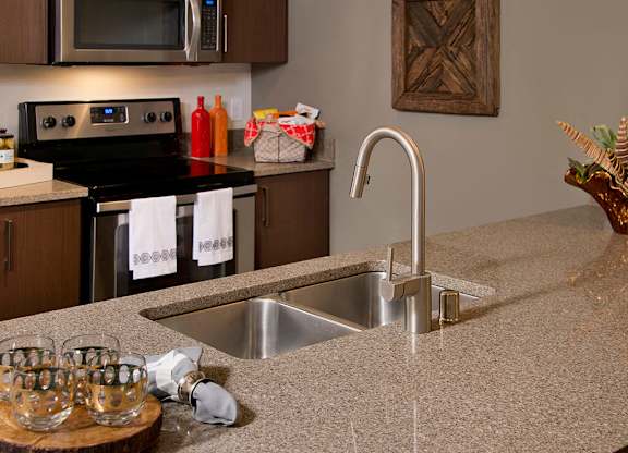 Large kitchen island at Infinity Apartments in Seattle WA