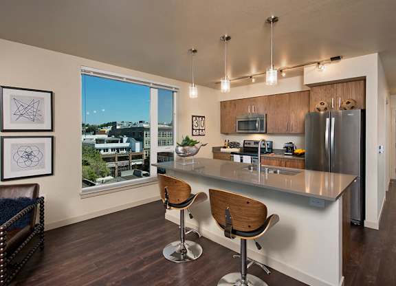 Kitchen island seating at Infinity Apartments in Seattle WA