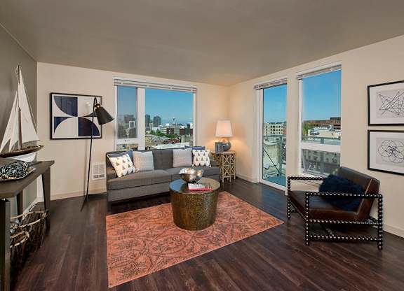 Hardwood living room at Infinity Apartments in Seattle WA
