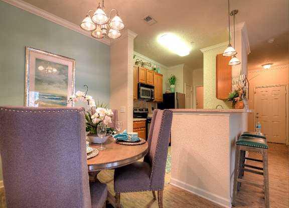 A dining area in each home offers a place for family meals or casual get-togethers with friends.