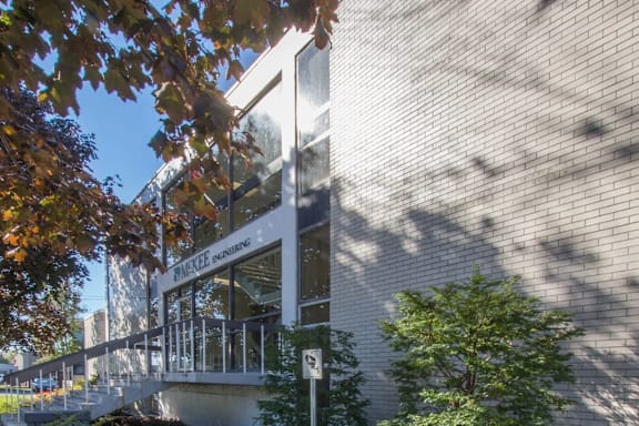 A building with a sign that reads "PINEVIEW INSTITUTE" is surrounded by trees and plants.