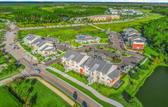arial view of a community with houses and trees