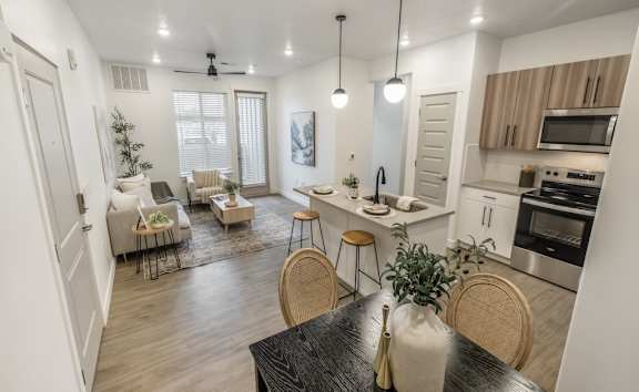 View of Kitchen and Living Room at The Foundry Apartments & Townhomes, Provo