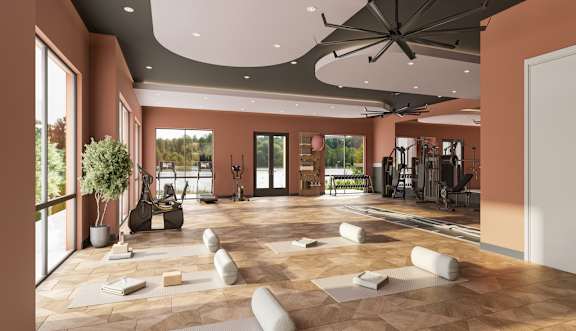 Fitness Center Equipment at The Foundry Apartments & Townhomes, Billings